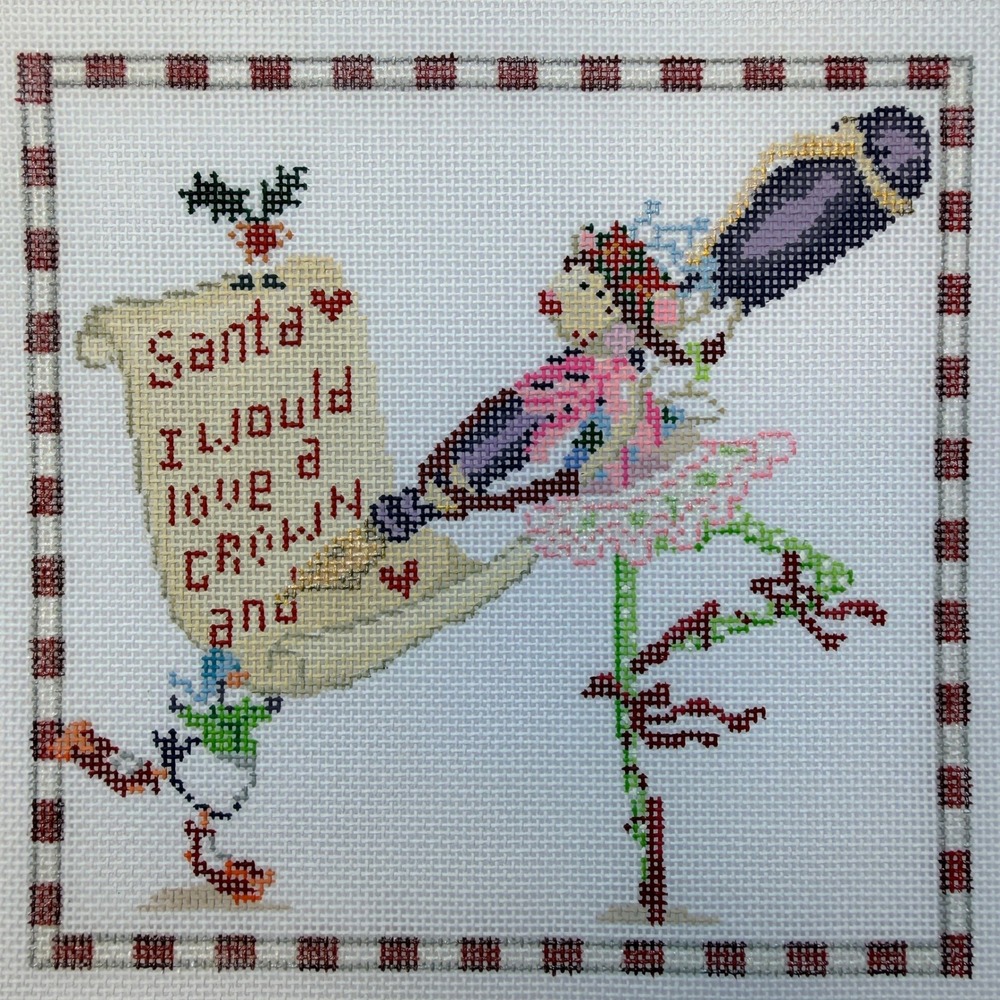 Paper D'Art Santa Crown Mouse Ballerina Hand Painted Needlepoint Canvas Vintage